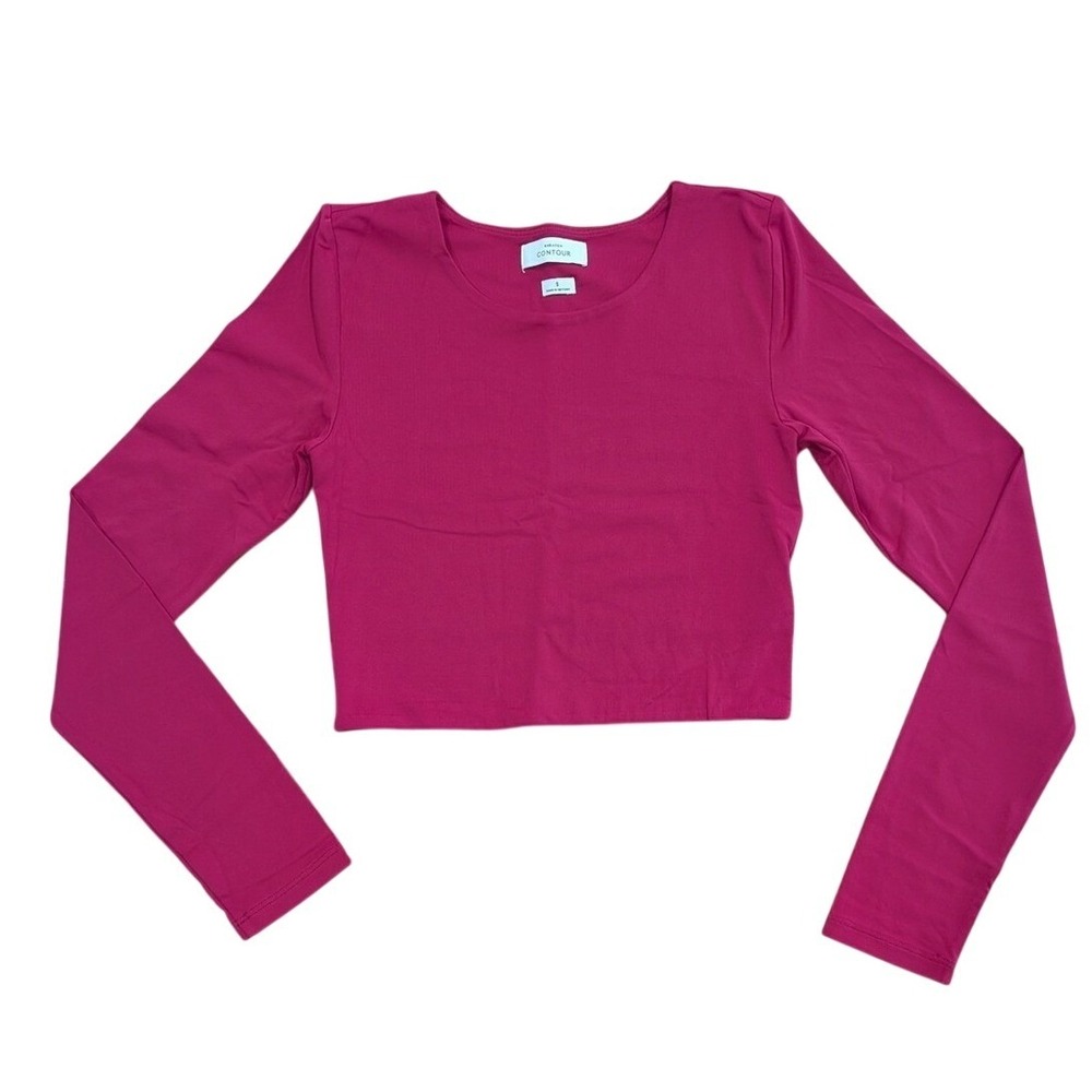 Aritzia Babaton Contour Womens Crop Top Small Pink Fuschia Long Sleeve
